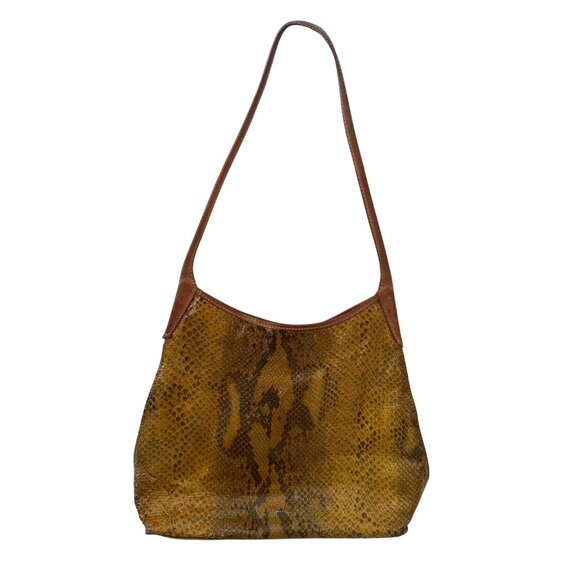 MAXX NEW YORK Yellow Snake Print Leather Vintage Shoulder Bag - Picture 1 of 8